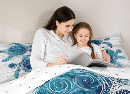 Erosebridal Sea Turtle Twin Comforter Set,Turtle Bedding Comforters & Sets for Kids Girls Boys Aqua Blue Beach Turtle Duvet Turtle Gifts for Women Men Turtle Lovers Retro Wooden Decor 2 Pieces