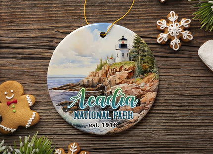 Majestic Acadia National Park Artwork Ornament, Travel Souvenir (Circle)