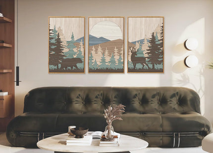 CHDITB 3Pcs Woodland Moose Bear Landscape Framed Canvas Wall Art 24x36 Inch