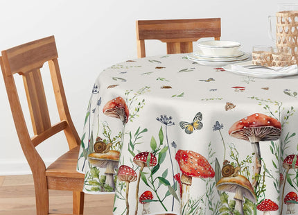 Horaldaily Vintage Mushroom Forest Tablecloth, 90×90 Inch Round