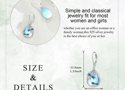 Dragonfly Earrings for Women Sterling Silver Dragonfly Jewelry Moonstone Dangle Earrings Leverback Earrings Gift for Women Teens
