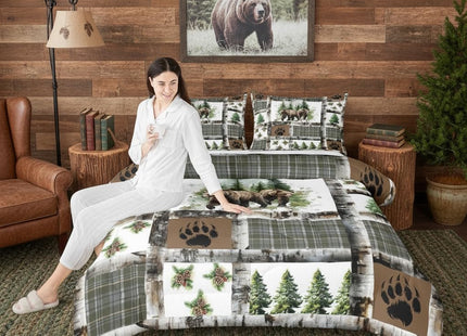 Feelyou Rustic Bear Comforter Set Queen for Kids Boys Girls Bedding Set