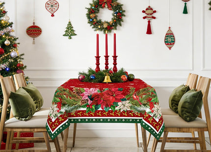 pahhjsa Red Square Christmas Tablecloth 60x60 Inch, Waterproof Washable Fabric Polyester Holly Poinsettia Flowers Christmas Table Cloths Square Xmas Holiday Tablecloths