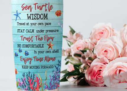 HOMISBES Sea Turtle Gifts for Women - Stainless Steel Sea Turtle Wisdom Tumbler Cup 20oz for Turtle Lover - Ocean Beach Themed Gifts For Women Novelty Turtle Mug With Lid Animal Lover Gift