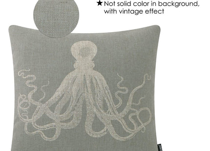TRENDIN Octopus Pillow Cover 18x18 inch Grey Square Throw Pillowcase Home Chair Office Ocean Decor Linen Cushion Cover for Sofa Couch PL729TR