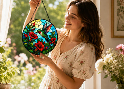 Hummingbird Stained Glass Sun Catcher Window Hanging