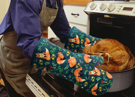 Oven Mitts Cotton Fashion Cute Fox Design 1 pair Heat Resistant Oven Gloves Safe Cooking Baking Grilling Barbecue Machine Washable (fox, oven mitts)