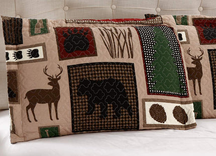Oliven Reversible Home Rustic Bedding Lodge Moose Bear Quilt Set King Size,3 Pcs Lightweight Cabin Bedspread Bear Paw Eagle Elk Printed Bed Cover All Season Coverlet Bed Set with King Pillow Shams