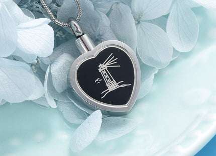 Oinsi Lighthouse Heart Cremation Necklace For Ashes For Men Keepsake Memorial Urn Pendant Jewelry (Silver Tone)