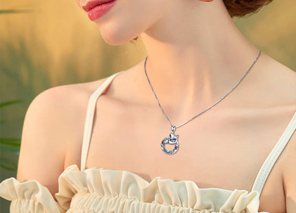 JUSTKIDSTOY Sterling Silver Fox Pendant Necklace - Circle Crystal Pendant, Women's Fox Jewelry Gift