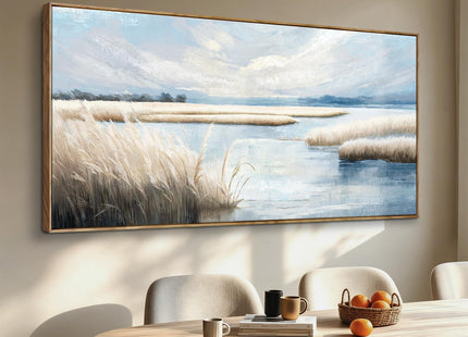 amatop Large Wall Art - Oversized Framed 58x29, Ocean Marsh Landscape Canvas Print, Horizontal Calm Coastal Nature Artwork for Bedroom Living Room Office, Neutral Farmhouse Boho Coastal Decor