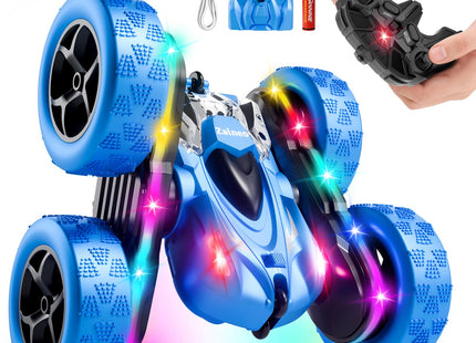 Zalneo Remote Control Stunt Car 4WD 360° Flip Double‑Sided RC Cars, LED Light Bar, USB‑C Modular Battery, 2.4 GHz Outdoor Beach Toy for Boys 6‑12 Years Old, Birthday & Christmas Kids Gift, Blue