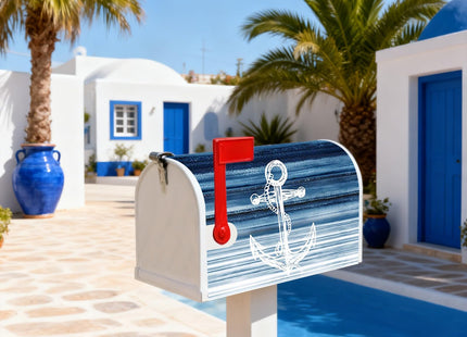 GICDSU Nautical Anchor Mailbox Covers Magnetic Standard Size 21x18 Inch, White Anchors on Blue Striped Background, Artistic Mail Box Wraps, Post Letter Box Cover for Garden Yard Decor