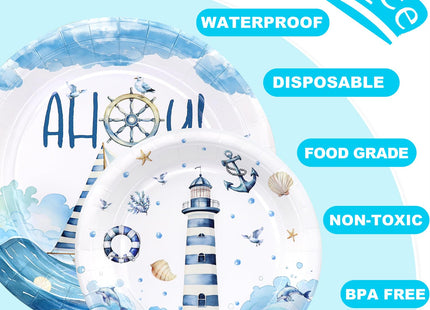 Nautical Birthday Party Decorations Set - Nautical Party Decorations, Plates, Napkins, and Forks for 20 Guests - Nautical Themed Disposable Tableware and Birthday Decorations