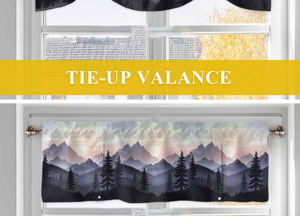 Forest Mountains Tie Up Window Valance Rod Pocket Curtain Sunset Sundown Scenery Window Treatment Thermal Insulated Adjustable Curtain Valance for Kitchen Living Room Bedroom Bathroom 54x18in 1 Panel