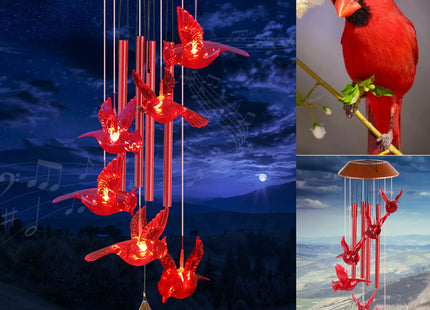 Cardinal Wind Chimes for Outside Mother Gift Red Cardinal Gifts for Women Memorial Chimes for Mom Solar Red Bird Solar Lights for Loss of Loved One Garden Cardinal Decor