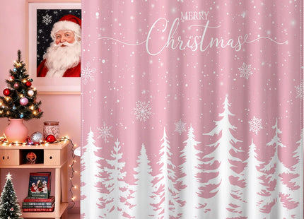 Pink Christmas Shower Curtain Snowflake Pine Tree Bath Curtain 72x72 In
