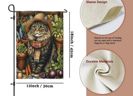 Spring Maine Coons Cat Gardening Garden Flags 12‘’x18’‘ Double Sided for Outside Decorative, Kitten Farmhouse Country Pattern FrontYard House Flag, Planting Outdoor Small Backyard Lawn Flag