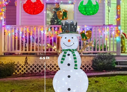 Outdoor Snowman Lighted, Pop-Up Lighted Snowman Outdoor Christmas Decorations Prelit 120 LED Lights Plug-in, Collapsible Light Up Snowmen with Squirrels Pine Cone Home Balcony Porch Yard Decor-Green
