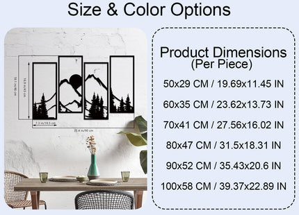 Metal Sunset Mountain Forest Wall Decor Set of 4, Minimalist Line Drawing Large Mountains Wall Art Home Decor for Living Room Bedroom Office…