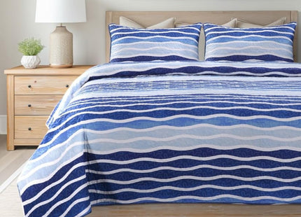 SLPR - Blue Wave Coastal Quilt Set, Nautical Bedding, Twin with 1 Sham