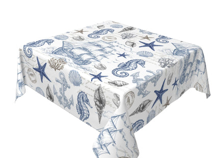 Granbey Summer Ocean Tablecloth - Blue Nautical Coastal Square Table Cloth Beach Coral Starfish Shell Table Cover 54x54 Decorative for Picnic Kitchen