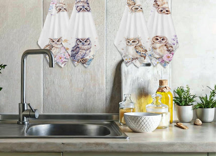 Lovdazzles 4 Pcs Owl Floral Kitchen Towels Decorative Tea Towel