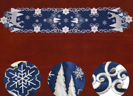 Simhomsen Embroidered Navy Blue Christmas Holidays Reindeer Table Runner (13 × 69 Inches)