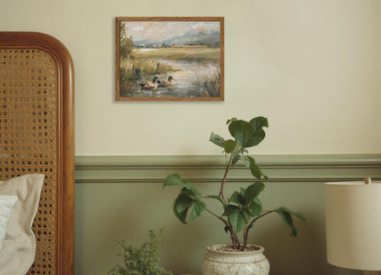Urmoya Mallard Ducks Rustic Lake House Framed Canvas Wall Art, 8x10 Inch