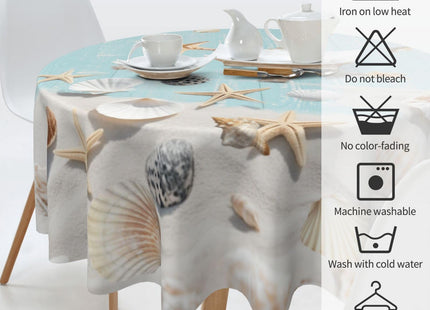 mutakin Starfish on Blue Wooden Board Tablecloth Summer Sea Round Table Cover Washable Table Cloth for Home Kitchen Party Picnic 60 Inch