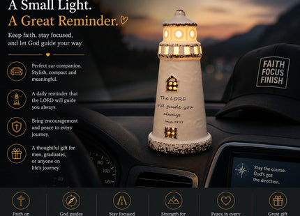 DAILYBREAD Christian Lighthouse Lamp – Small Ceramic Night Light with Bible Verse, Inspirational Faith Gift for Kids, Students,Baptism,Birthday,Journey,Warm Light Up Decor for Bed Room or Desk 5" H
