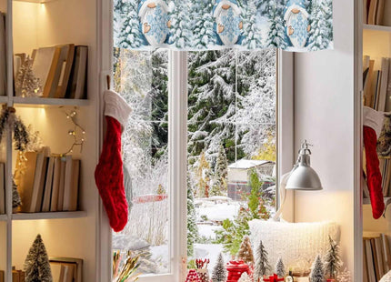 Winter Gnome Valances Curtain for Kitchen Cafe,Christmas Snowy Pine Tree Window Valance Blue Snowflake Short Curtains 42"x 18" Rod Pocket Windows Treatment Drape for Bathroom Living Room Bedroom