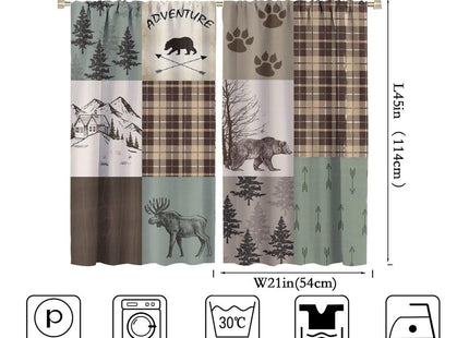 Retro Rusticd Cabin Curtains, Lodge Bear Moose Deer Wildlife Country Forest Thermal Insulated Drapes Darkening Window Curtain for Girls Boy Bedroom Living Room 42x45 Inch