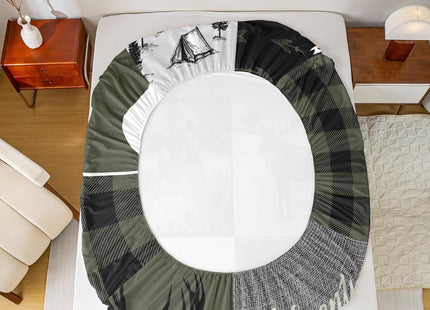 Hunting Rustic Lodge Bed Sheet Twin, Deer Bear Patchwork Sheet Set Retro Cabin Lodge Fitted Sheet For Kids Teens Adult Men, Camping Moose Elk Flat Sheet 3 Pieces With 1 Pillow Case, Grey Black