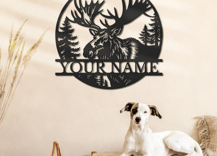 Personalized Metal Moose Sign, Moose Wall Art Decor, Hunter and Hunting Gift, Custom Cabin Name Sign, Man Cave Decor, Housewarming (Style-4)