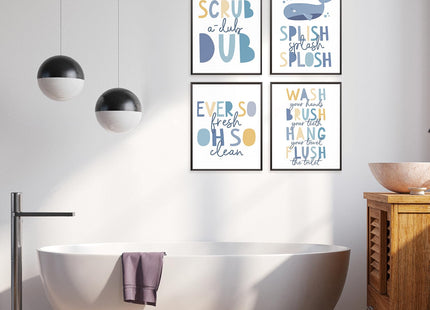 Locomiss Kids Bathroom Wall Art Decor Posters, Cute Blue Whale