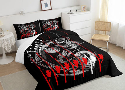 Feelyou American Flag Big Pike Fish Comforter Set Bass Big Bedding Set Toddler Size for Kids Boys Girls Hunting Fishing Comforter Fish Hook Inner Fill Duvet Set 1 Comforter Set with 1 Pillowcase