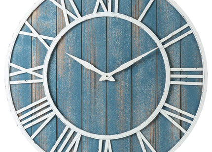 Oldtown Clocks 30" Coastal Wall Clock - Metal & Solid Wood Noiseless Weathered Beach Blue Wall Clock