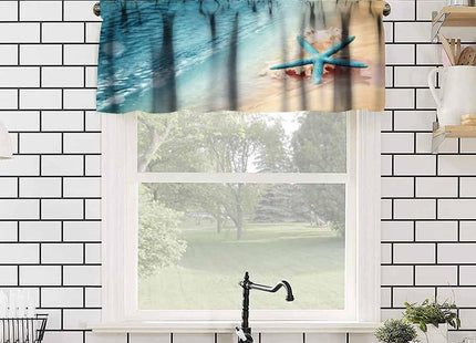 Hazuff Starfish Kitchen Valance Curtain,Ocean Coastal Leisure Sunny Beach Blue Starfish Seashells Rod Pocket Window Valances Blackout Treatment Drapes for Bedroom Living Room Bathroom 54x 18 in