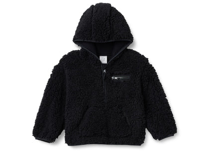 Amazon Essentials Boys' Half Zip Sherpa Hoodie Sweatshirt with Kangaroo Pocket, Black, X-Small