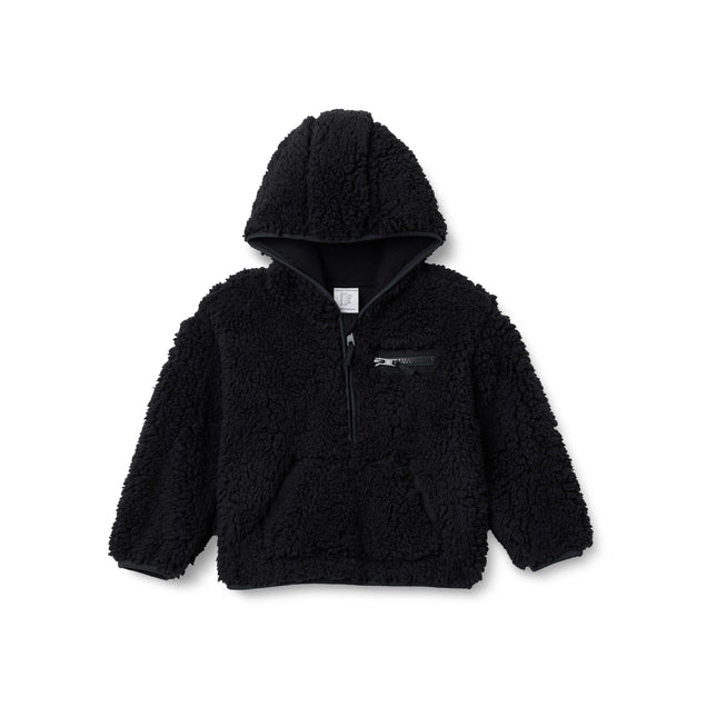 Amazon Essentials Boys' Half Zip Sherpa Hoodie Sweatshirt with Kangaroo Pocket, Black, X-Small
