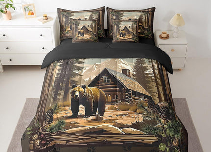 Erosebridal Retro Bear Queen Comforter Set with Sheets 7 Piece Lodge Cabin Country Bedding Sets Rustic Farmhouse Hunting Animal Bed in A Bag for Kids Adults Men,Woodland Wildlife Bed Set