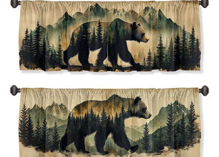 AWJJPO Bear Valance Curtain for Windows 2 Pack Paw Prints Mountain Rustic Forest Rod Pocket Decorative Window Valance for Kitchen Bathroom Bedroom Living Room 54 x 18 Inch