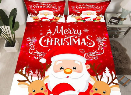 Erosebridal Santa Claus Twin Bed Sheets - Kids Xmas Deer Sheet Set with Fitted, Trippy Sheet, 1 Pillow Case - Winter Snowflake Pattern, Cartoony Christmas Decor