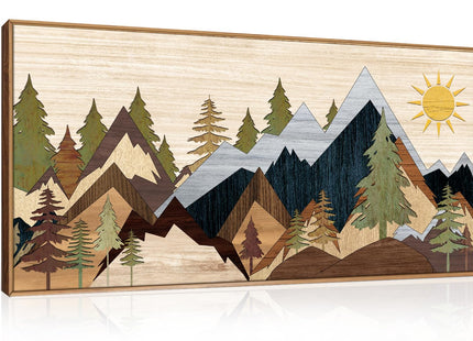 Ausri Boho Mountain Pine Tree Framed Canvas Wall Art Set -20"x40"