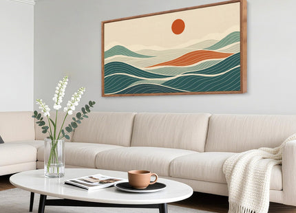 CHDITB Long Coastal Framed Wall Art, Minimalist Coastal Horizontal Wall Decor, Abstract Waves Line Artwork Ocean Sea Painting, Modern Beach Above Bed Art Prints for Nautical Theme Bedroom 40"x20"x1
