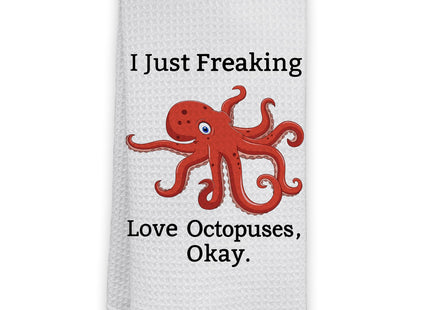 HIWX Octopus Towel, I Just Freaking Love Octopuses Okay Decorative Kitchen Dish Towels, Octopus Bathroom Decor, Ocean Coastal Beach Hand Towel for Bathroom Kitchen Decor 16x24 Inches