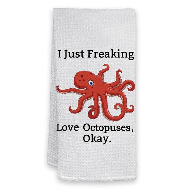HIWX Octopus Towel, I Just Freaking Love Octopuses Okay Decorative Kitchen Dish Towels, Octopus Bathroom Decor, Ocean Coastal Beach Hand Towel for Bathroom Kitchen Decor 16x24 Inches
