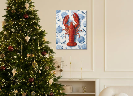 BNHJKFQZ Coastal Beach Lobster Wall Decor,Blue Hydrangea Wall Art Prints,Red Lobster Gifts Decorations, Beach Room Poster Decor for Kitchen Living Room Bedroom, 14x11 Inches Framed,