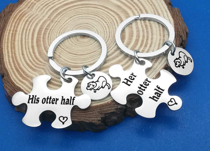 Otter Gifts Couple Puzzle Keychain Set His Otter Half Her Otter Half Keyring Lover Gift for Husband Wife Boyfriend Girlfriend Best Friend Birthday Wedding Valentines Day Anniversary Christmas Jewelry